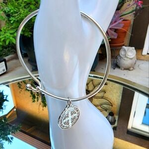 Sterling Silver Bracelet with Saint Benedict religious charm